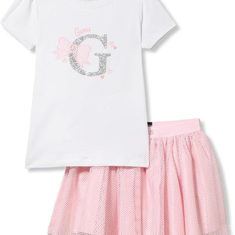 GUESS Mädchen-Set – T-Shirt und Tüllrock, Weiß/Rosa