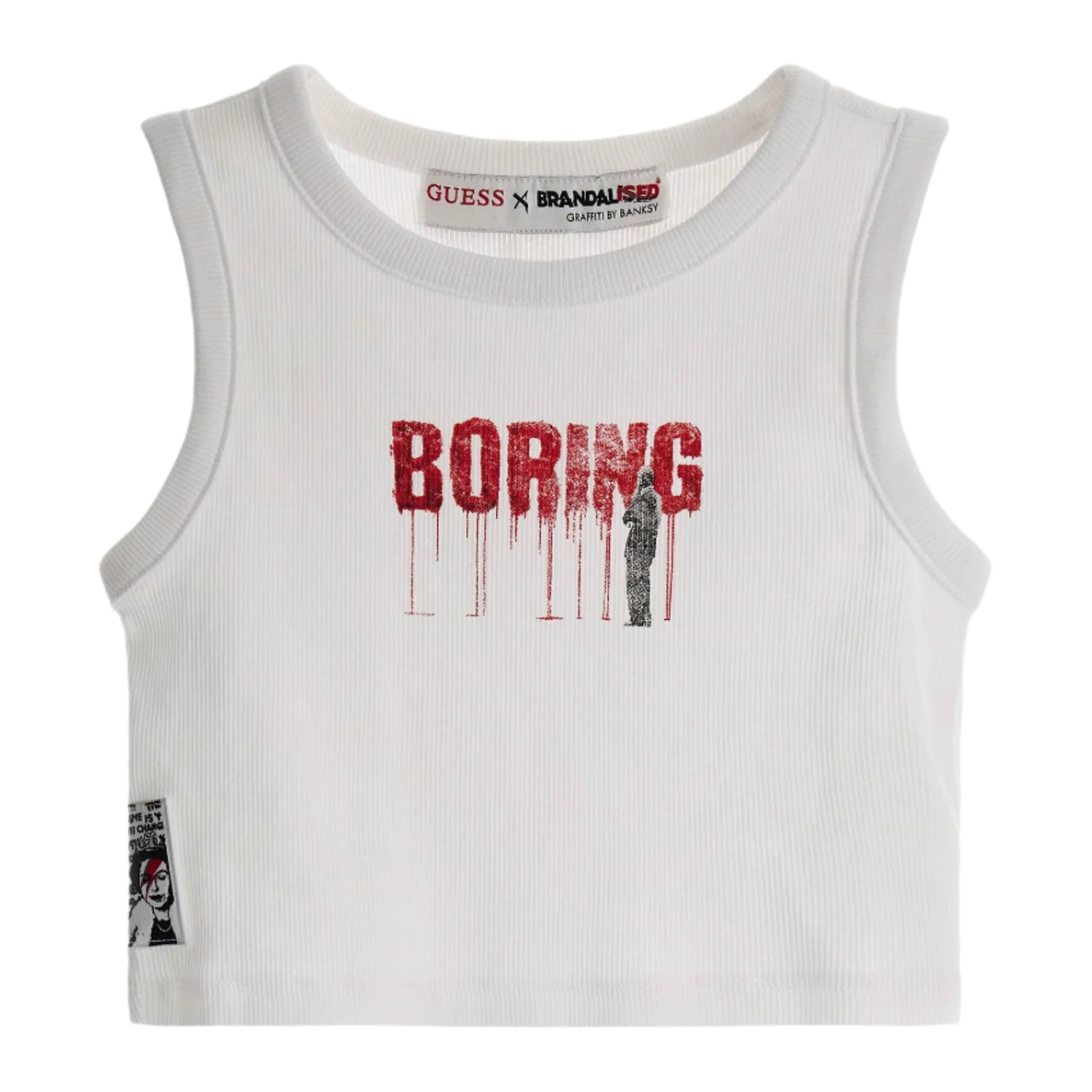 Guess x J Balvin Kinder Tanktop – Weiß mit "Boring"-Print