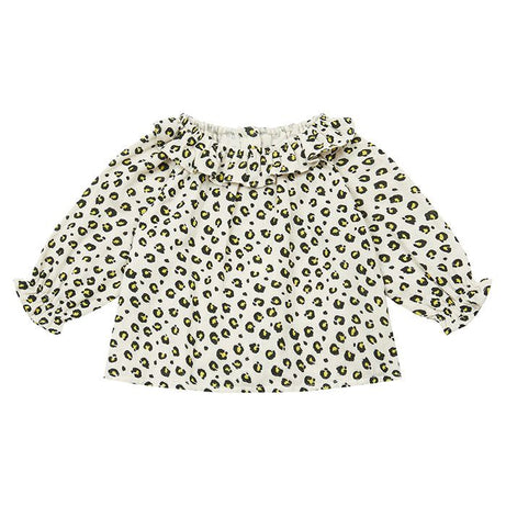 Mädchen-Bluse mit Leo-Print und Volant – Weiß/Schwarz/Gelb
