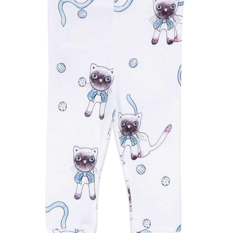 Babyhose mit Katzen-Print – Weiß/Blau
