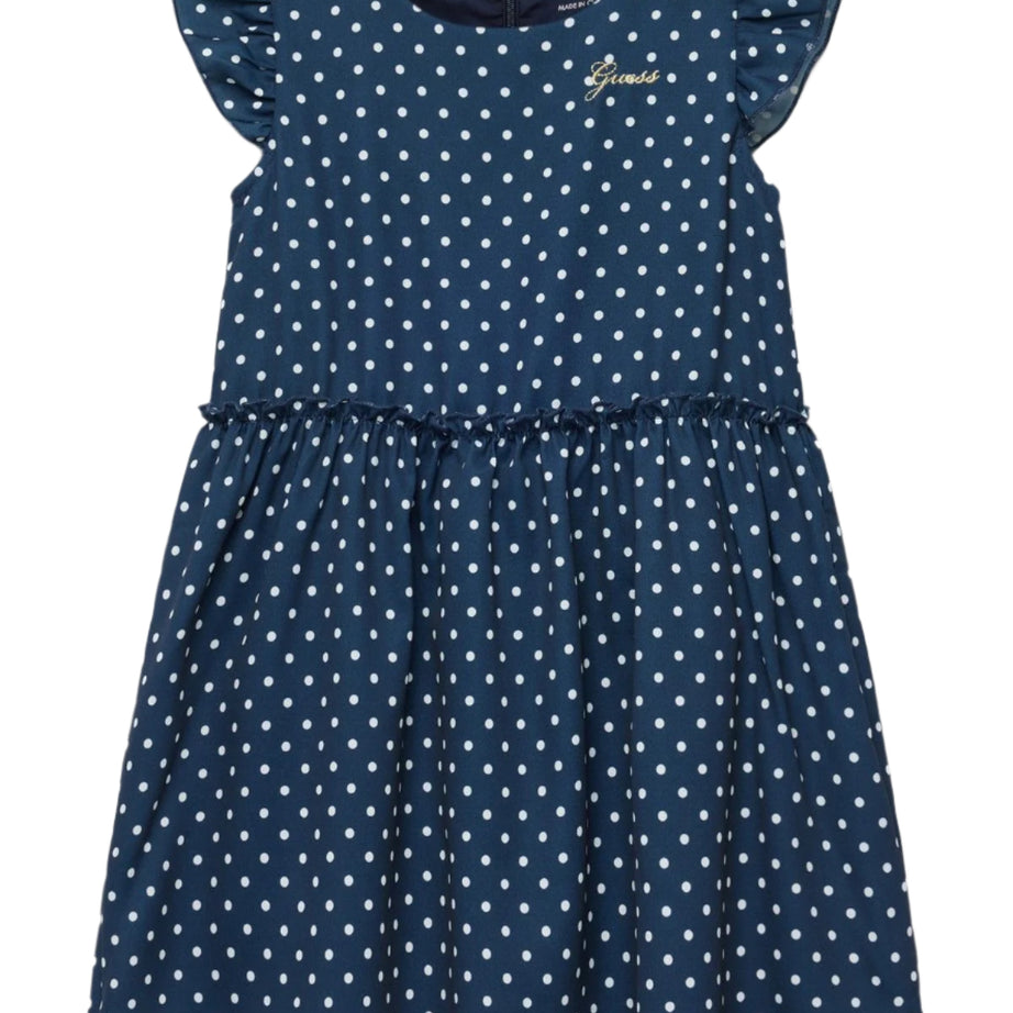 GUESS Mädchenkleid mit Punkten – Dunkelblau