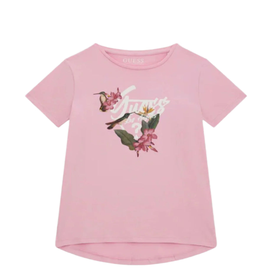 GUESS T-Shirt für Mädchen – Rosa mit Blumen-Print